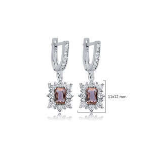 Rectángulo forma sultanita CZ piedra 925 plata esterlina pendientes colgantes Joyería Al por Mayor turco hecho a mano - Product Image 2