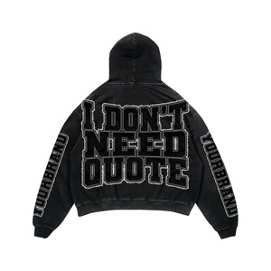 ชุดวอร์มผ้าฝ้าย 100% ย้อมสีแบบแอซิดวอช สำหรับผู้หญิง ดีไซน์ขาดๆ แต่งลายปัก พร้อมฮู้ดดี้ทรงบานและกางเกงขายาว มีโลโก้ - Product Image 4