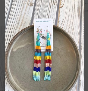 Pendientes largos de tubo con cuentas, pendientes de cuentas de estilo nativo, bohemio, cuentas de semillas, moda tribal - Product Image 2