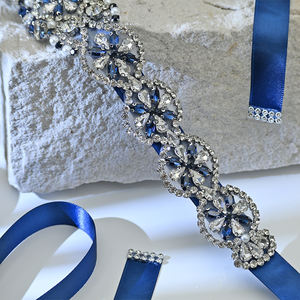 Cinturón de Novia Bridella BS161ML Azul Marino con Pedrería y Perlas, Ajustable para Novias, Eventos Formales - Product Image 4
