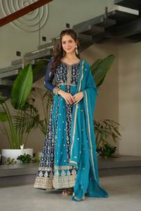 Vestido DE TRABAJO elegante de diseñador para mujer Dupatta con trabajo de secuencia de bordado, traje Anarkali Georgette para bodas para niñas - Product Image 3