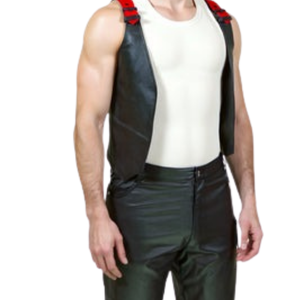 Chaleco de Cuero Gridlock para Hombre, Negro y Rojo, Chaleco de Cuero Sintético para Clubes Fetichistas - Product Image 4