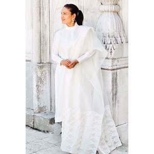 Chemise et dupatta en mousseline de soie pour femme avec pierres de lune, col montant, design élégant et respirant, idéales printemps/été - Product Image 5