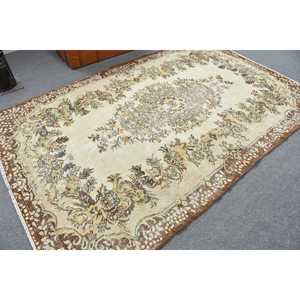 5.6x8.9 ft Vintage Rug, Rug, <b>Brown</b> Patchwork Rug <b>Wool</b> - Product Image 1