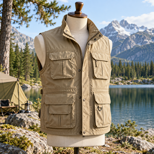 Hiking <b>Vest</b> Made With Durable Polyester Fabric Lightweight Construction Breathable Design Multiple Utility Pockets Secure Zipper - Product Image 1