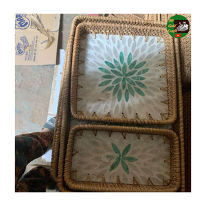Bandeja de Servicio de Mimbre y Madreperla Más Vendida, Bandeja de Mimbre Natural Tejida a Mano para Decoración del Hogar y Venta al por Mayor - Product Image 6