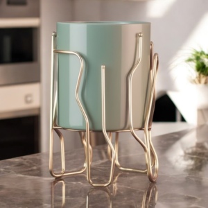 Stylish <b>Teal</b> Metal Iron Flower <b>Vase</b> Planter with Unique Gold Wire Stand Geometric Design for Elegant Indoor Plant Display Decor - Product Image 5