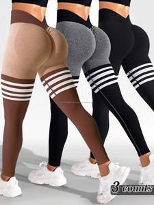 Nouveaux Leggings Femme à Rayures, Taille en V, Sans Couture, Amincissants, pour la Gym, l'Entraînement, la Course, le Yoga et le Fitness, avec Effet Push-Up, en Tricot Tendance - Product Image 2