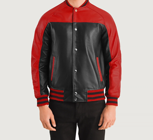 แจ็กเก็ตสไตล์วิทยาลัยวินเทจแขนหนังพรีเมี่ยมสำหรับผู้ชายคอตั้งลายพรางด้านหน้าสำหรับชิคาโกและวัว - Product Image 4