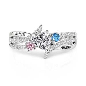 Jeulia Custom Three Stone Marquise & Oval Cut Opal <b>Ring</b> with Engraved <b>Name</b> in Platinum - Product Image 1