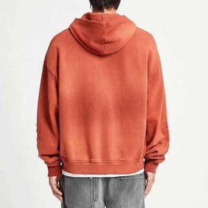 Sudadera con capucha recortada de peso pesado con estampado bordado personalizado para hombre Sudadera con capucha con forro y cremallera con lavado ácido desgastado 100% algodón invierno - Product Image 3