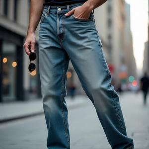 กางเกงยีนส์ทรงตรงเอวสูงสำหรับผู้ชายกางเกงทรงสกินนี่ระบายอากาศได้ดีมีกระเป๋าสำหรับฤดูใบไม้ผลิและฤดูร้อน - Product Image 2