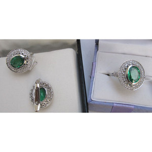 Ensemble de bijoux fins en or 14 carats et or rose avec diamants taille émeraude et perle de zircon pour mariages, fêtes et cadeaux - Product Image 1