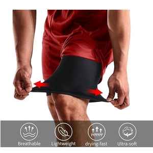 กางเกงขาสั้นออกกำลังกายฟิตเนสสีแดงสำหรับผู้ชายกางเกงขาสั้นแบบรัดกล้ามเนื้อสำหรับใส่วิ่งออกกำลังกายในยิมพิมพ์ลายปักได้ตามต้องการสำหรับฤดูร้อน - Product Image 5