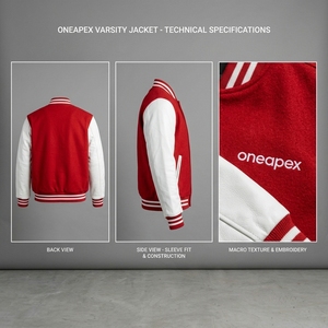 Prime <b>Red</b> White Letterman Jacket <b>Wool</b> Body Leather Sleeves Rib Knit Collar Cuffs Snap Front Custom Logo Streetwear Outerwear Set - Product Image 5