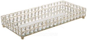 Plateau de vanité miroir en cristal de luxe, en verre argenté, organisateur de maquillage décoratif, plateau de rangement pour bijoux, pour décoration de mariage - Product Image 2