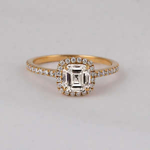 18KT <b>Solid</b> Gold Plated Lab Grown Diamond Asscher Cut Engagement Wedding Ring with Glamorous Lab Created Diamond - Product Image 2