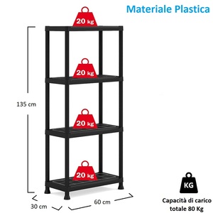 Ripiani in plastica a 4 ripiani per uso resistente 60x30x135 cm capacità 80 kg per uso Garage e magazzino - Product Image 2