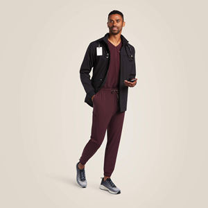 Diseño cómodo y de moda Cuello acanalado frontal Cremallera Chaquetas de manga larga Uniforme Enfermera Scrubs Top - Product Image 6