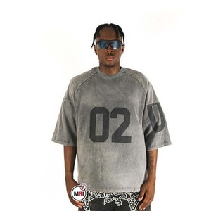 Custom Men's Oversize Heavyweight Acid Washed 100% Cotton <b>Football</b> T-shirt Drop Shoulder Short Sleeve <b>Light</b> Design Men's T-Shirt - Product Image 6