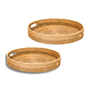 Handcrafted Round Wicker <b>RATTAN</b> <b>BASKET</b> / TRAY Customizable From Vietnam Durable Functional Design Home Decor - Product Image 1
