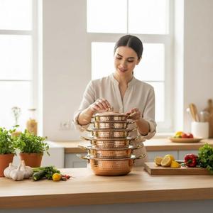 Poêle de cuisson commerciale en cuivre épais forgé à la main avec couvercle - Product Image 1