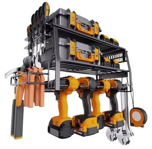 Étagère <span class=keywords><strong>de</strong></span> rangement multifonctionnelle en métal pour outils <span class=keywords><strong>de</strong></span> garage Support mural pour 5 perceuses avec tournevis à deux niveaux Panneau perforé - Product Image 1