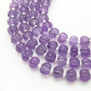 Vente en gros de perles de citrouille sculptées en améthyste de 5 à 7 mm perles en forme d'agate et de melon perles de citrouille en quartz pour la fabrication de bijoux - Product Image 2