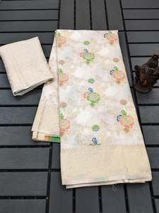 Khadi motif imprimé avec bordure en dentelle prête à l'emploi Saree avec un point de non chemisier pièce pour mariage tenue spéciale mariée - Product Image 4