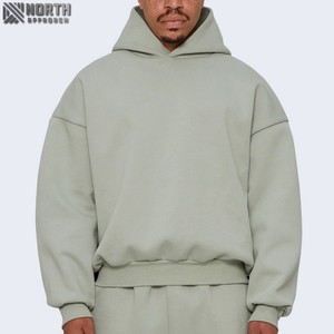 Sudadera con capucha holgada lisa en blanco Fabricantes Algodón pesado Boxy Fit French Terry Puff Impresión Sudadera con capucha recortada Hombres 450 GSM Sudadera con capucha - Product Image 4