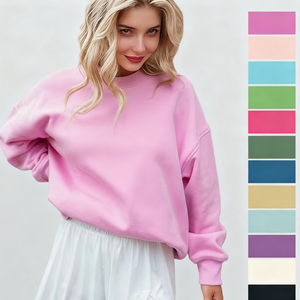 Luxury High Quality Custom 3D Embroidered <b>Pink</b> Cotton Fleece Woven Winter Boxy <b>Sweatshirt</b> Crew Neck Women - Product Image 1