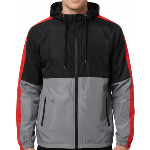 แจ็คเก็ตกันลมลายทางสีแดงสีดำสำหรับผู้ชายเสื้อกันฝนมีฮู้ดกันน้ำน้ำหนักเบากันน้ำได้กันลมกลางแจ้งแนวสตรีทแวร์แนวสปอร์ตแฟชั่น - Product Image 2