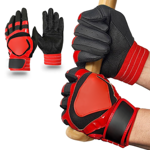Transpirable Logotipo personalizado Color rojo y negro Guantes de bateo de béisbol Puño corto Guantes de béisbol hechos de cuero - Product Image 1