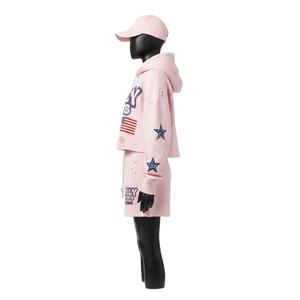 ชุดเซ็ตฮู้ดดี้ขาสั้นผู้หญิง ผ้าฝ้ายผสมโพลีเอสเตอร์เนื้อนุ่ม สีชมพูพิมพ์ลายสกรีนโลโก้ตามสั่ง ชุดฮู้ดดี้ขาสั้นผ้าฝ้าย 100% สำหรับผู้หญิง - Product Image 3