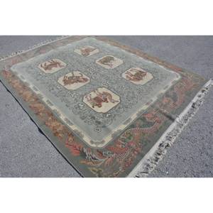 พรมตุรกีวินเทจคลาสสิกสีเขียวเบจ7.9 x 10.2ft แฮนด์เมดผ้ากำมะหยี่รูปสี่เหลี่ยมผืนผ้าการเย็บปะติดปะต่อกันสำหรับห้องนั่งเล่นยางขนสัตว์ใหม่ - Product Image 4