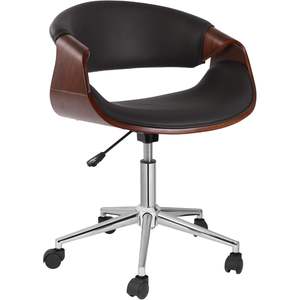 Sedia da Ufficio Ergonomica Contemporanea in Legno Curvato Design Danese Opzioni Bianco e Nero Metallo Cromato Pelle PU Schiuma - Per Uso Domestico e Ufficio - Product Image 4