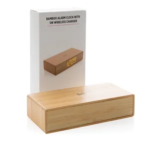 5W Eco-Friendly <b>Bamboo</b> Wireless Alarm Desk & <b>Table</b> Clock Innovative Gadgets - Product Image 4