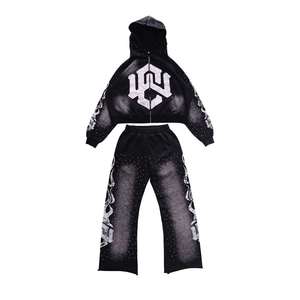 Conjunto Deportivo Personalizado de Moda Urbana 100% Algodón con Pedrería, Nueva Llegada 2026, Sudadera con Capucha y Pantalones para Hombre, Calidad Premium, Cómodo - Product Image 4