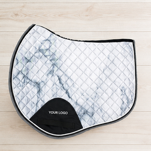 Ensemble de tapis de selle Tough Tack à motif marbré, protège-pattes, protège-encoches, écharpe anti-mouches, bandages de polo en tissus de coton gris et blanc - Product Image 2