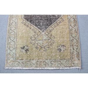 Vintage Rug 1.7x3.1 ft, <b>Brown</b> Yellow Camouflage <b>Wool</b> Turkish Rug - Product Image 4