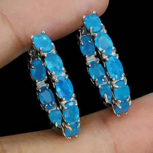 AAA+ Quality 925 Sterling Silver <b>Earrings</b> Oval Blue <b>Opal</b> 5x3mm Natural Gemstone Jewelry Cus-Jew68 - Product Image 2