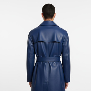 Manteau long en cuir pour homme avec fermeture à boutons, fournisseur d'usine OEM, vente en gros, sur mesure, élégant, vêtement d'extérieur tendance, coton - Product Image 2