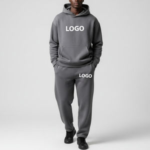 OEM ชุดวอร์มผ้าคอตตอนแบบสวมหัว, ชุดเสื้อผ้า2ชิ้นโอเวอร์ไซส์ทรงหลวมพิมพ์ลายสกรีน - Product Image 4