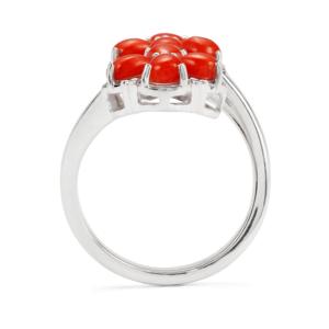 Anillo de Plata de Ley Chapado en Oro de 18K con Coral Rojo y Circonita Blanca de 3 Quilates, Joyería Vintage de Moda - Product Image 3