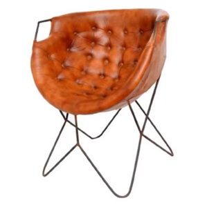 Mid Century <b>Style</b> <b>Dining</b> <b>Chair</b> Iron Hoop Leather Seat for Home Bar Garden School Apartment Workshop Villa Outdoor Use - Product Image 2