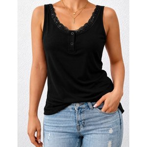 Blusa de viscosa con botones y cuello redondo con tirantes para mujer, 34645 - Negro - Product Image 1