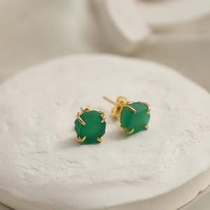 ต่างหูพลอยนิลสีเขียวสไตล์คลาสสิกทำด้วยมือขนาด8-10มม. หมุดเงินสเตอร์ลิงพร้อมชุบทองของขวัญแฟชั่น - Product Image 4