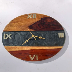 Usine directe de haute qualité en bois et résine horloge murale exportation qualité artisanale horloge rustique horloge murale - Product Image 1
