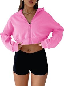 Ensemble de sweats à capuche courts zippés en Spandex/Coton de haute qualité pour femmes, séchage rapide, élégant, pour la gym, avec décoration de badge, sans logo - Product Image 2