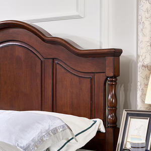 Juego de cama doble antiguo hecho de madera de caoba de alta calidad con color marrón para muebles de dormitorio - Product Image 3